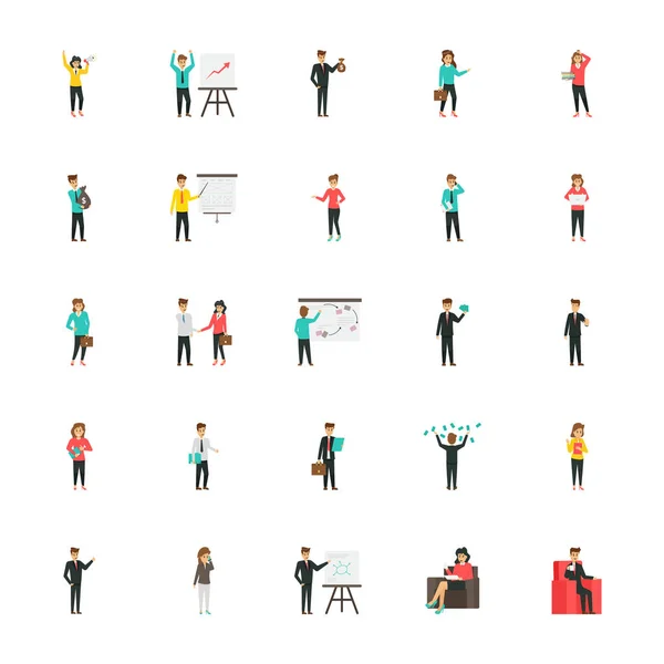 Business Characters Flat Icons Pack — Stock Vector