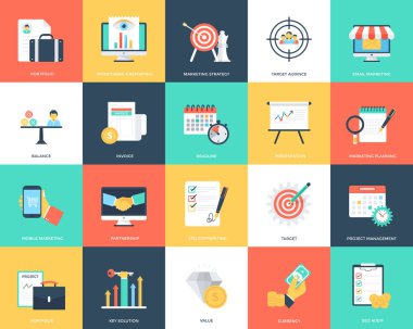 Seo ve düz vektör simgeler pazarlama koleksiyonu 