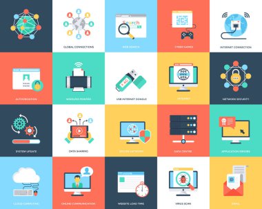 Düz simgeleri Internet güvenlik ve teknoloji