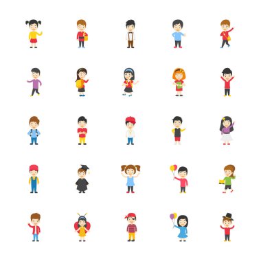 Çocuklar çizgi film karakterleri düz simgeler paketi 