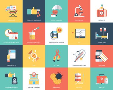 Tıbbi ve sağlık düz Icons set 
