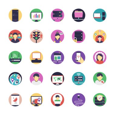 Ağ ve düz vektör simgeler Hosting ayarla