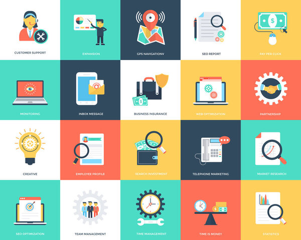 Set of Seo and Marketing Flat Vector Icons 