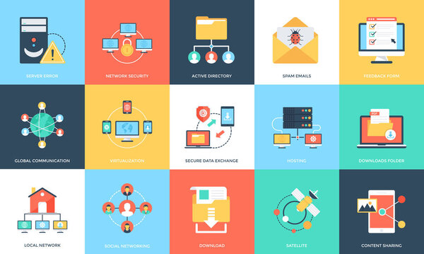 Flat Icons Set Of Internet Technology And Security