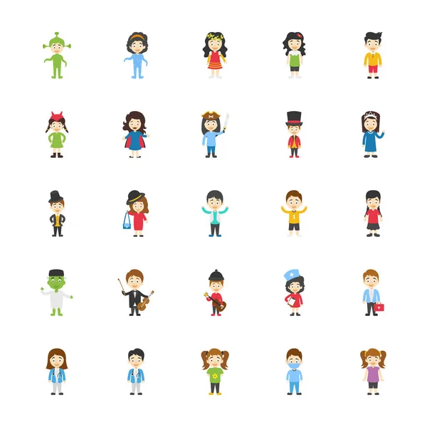 Niños Personajes Dibujos Animados Set Iconos Planos — Vector de stock