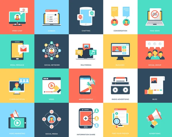 Medya düz Vector Icons Set