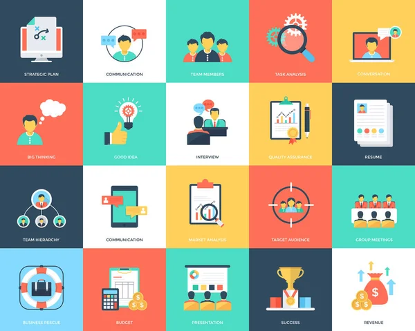 Project Management Platte Icons Set — Stockvector