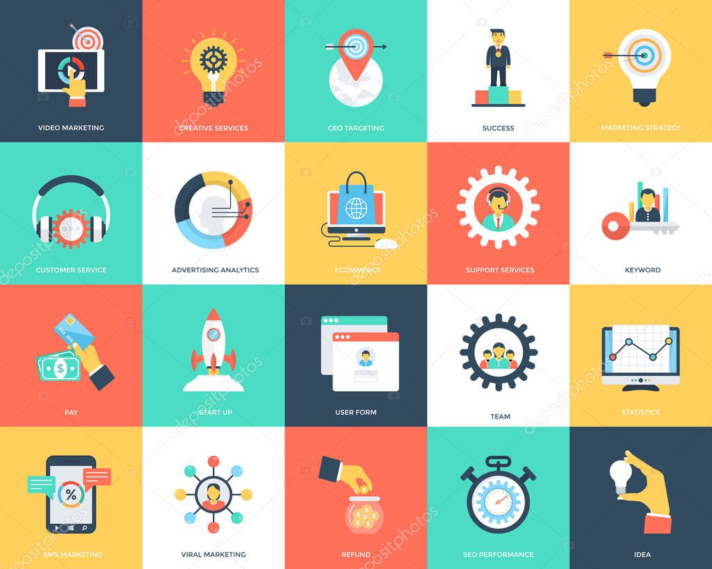 Seo and Marketing Flat Vector Icons 