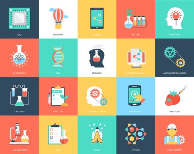 Bilim ve teknoloji düz Vector Icons Set