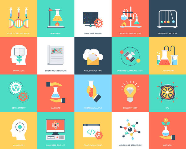 Set of Science and Technology Flat Vector Icons