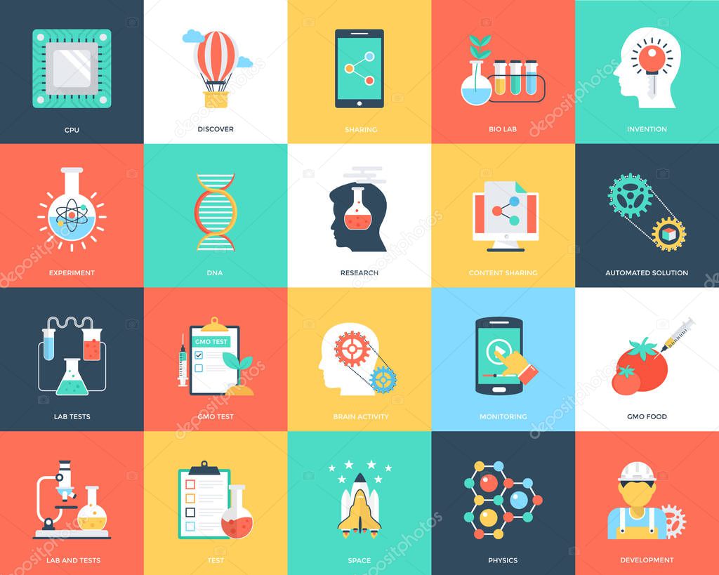Science and Technology Flat Vector Icons Set