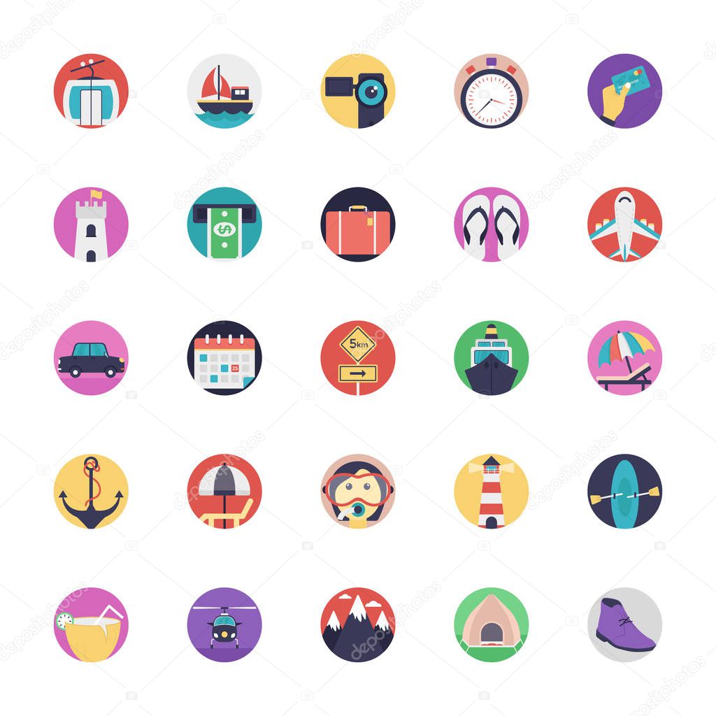 Travel and Tourism Flat Vector Icons 