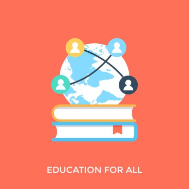 Bir dünya üzerinde kitaplar farklı kişilerin temsil eden ağ ile herkes için eğitim kavramı.