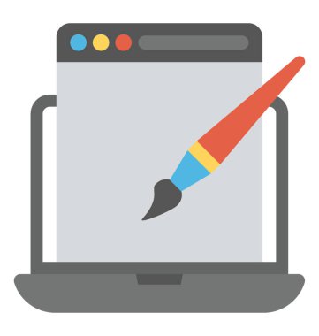 Düz simgesi tasarım bilgisayar grafikleri temsil eden grafik çalışma ile bir bilgisayar ekranı