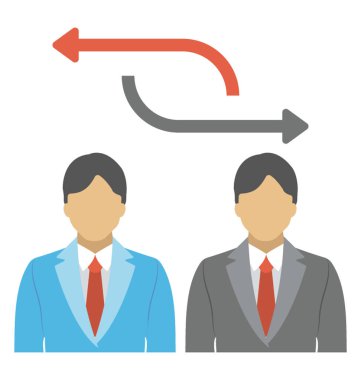 İş ilişkisi bayraklarında okları ile iki kişi avatar