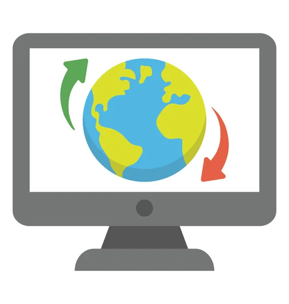 Obrazovka Počítače Globe Šipky Symbolizující Internetové Technologie — Stockový vektor