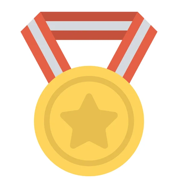 Medalla Oro Estrella Premio Los Ganadores Iconos Planos — Vector de stock