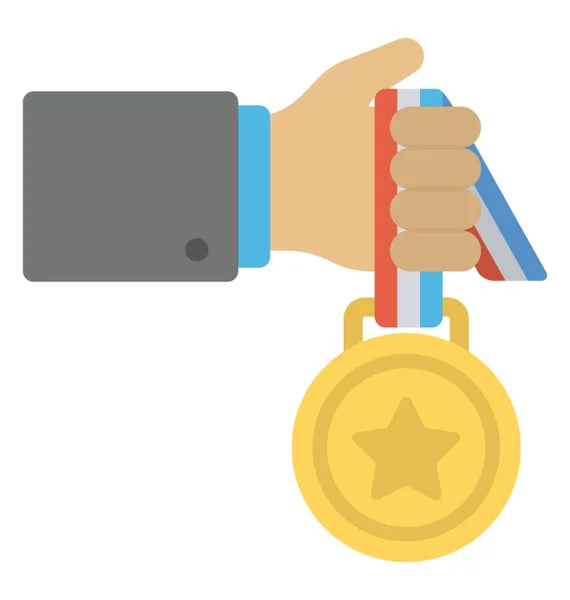 Χρυσό Μετάλλιο Στο Χέρι Επιχειρηματίας Συμβολίζει Επιτυχημένος Επιχειρηματίας — Διανυσματικό Αρχείο