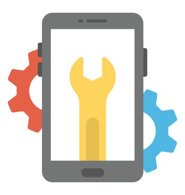 Cogwheels ve somun anahtarı, mobil seo hizmeti ile mobil ekran