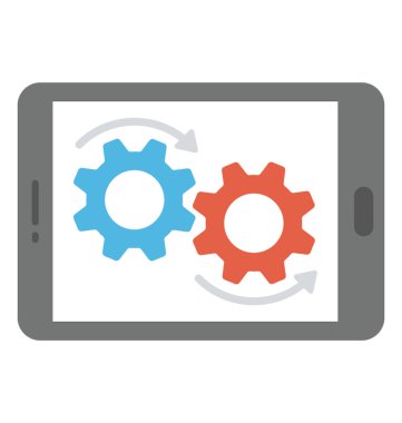 Mobil pazarlama simgeleyen cogwheels ile Smartphone