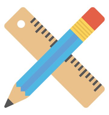 Araçları hazırlanması, düz kalem ve cetvel simgesi 