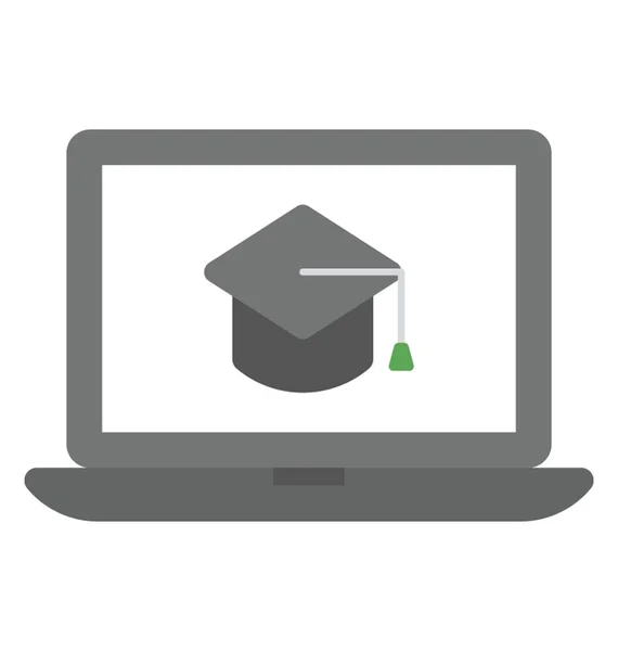 Mortarboard Laptop Képernyő Online Diploma Tervrajz Ikon — Stock Vector