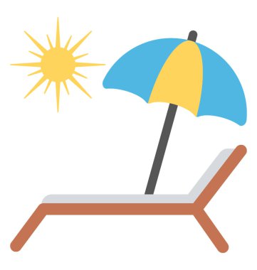 Plaj sandalyesini tente şemsiye yanında parlak bir güneşli gün, rahatlatıcı güneşlenmek
