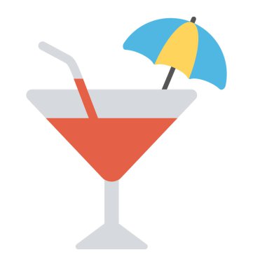 Parti ve plaj içmek için şemsiye ile bir bardak içecek