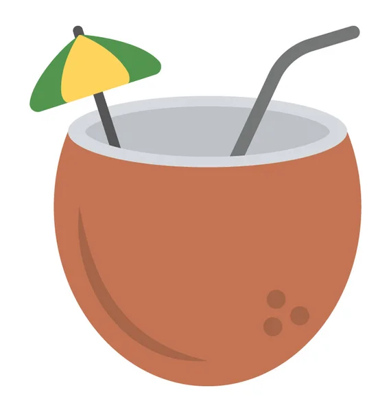 带吸管和鸡尾酒伞的冰椰子饮料 — 图库矢量图片