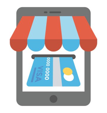 Online alışveriş düz simgesi, E-ticaret alışveriş kavramı 