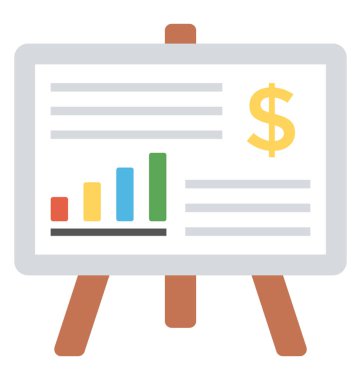 Piyasa verileri ve istatistikleri, vektör simgesi ile sunum beyaz tahta