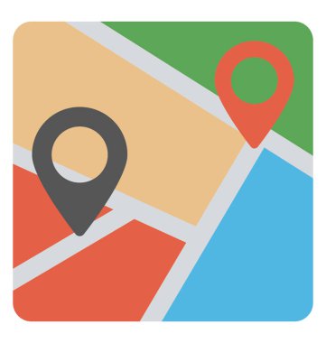 Konum işaretçileri, renkli vektör simgesi tasarım ile bir harita