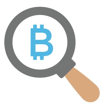 Büyüteç lens üzerinde para kavramı için arayan bir bitcoin 