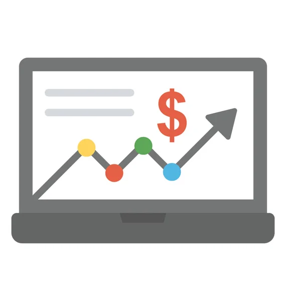 笔记本电脑屏幕上的财务增长线图 网站分析 — 图库矢量图片