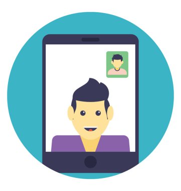 Görüntülü arama kavramı sunan bir adam avatar ile hareket eden bir ekran