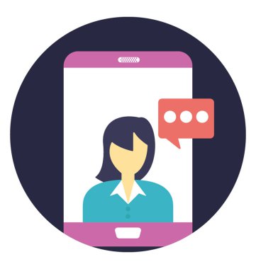 Kadın avatar ve kabarcık mesaj bayraklarında görüntülü sohbet ile hareket eden bir ekran