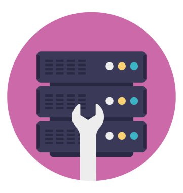 Sunucusu simgesi ve sunucu bakım simgeleyen bir somun anahtarı