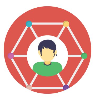 Sosyal medya ağı bayraklarında çeşitli bağlantıları olan bir kişi