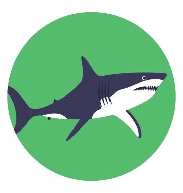 Bir vahşi deniz hayvan, köpekbalığı düz vektör simgesi