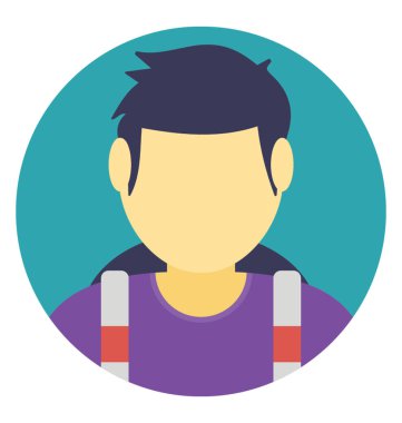 Sırt çantası, uzun yürüyüşe çıkan kimse düz simgesi tasarım çocukla 