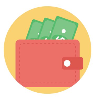 Para, renkli simge tasarım ile kapalı bir cüzdan