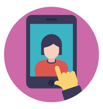 Görüntülü arama kavramı sunan bir adam avatar ile hareket eden bir ekran