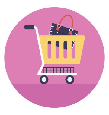 Simgesi tasarım alışveriş sepeti gösteren online alışveriş, e-ticaret