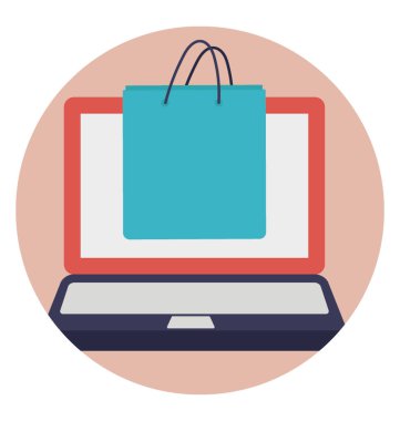 Dizüstü bilgisayar, e-ticaret Web sitesi ile bir online alışveriş çantası