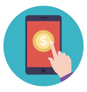 Telefon ekranında, mobil bankacılık ile online ödeme doları dokunmadan el