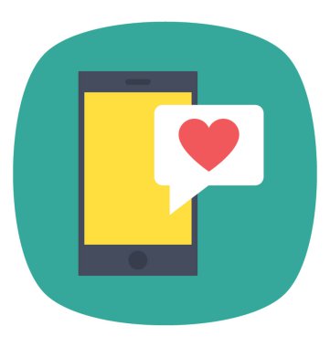 Sohbet kabarcık ve aşk mesajı simgeleyen kalp ile mobil ekran 