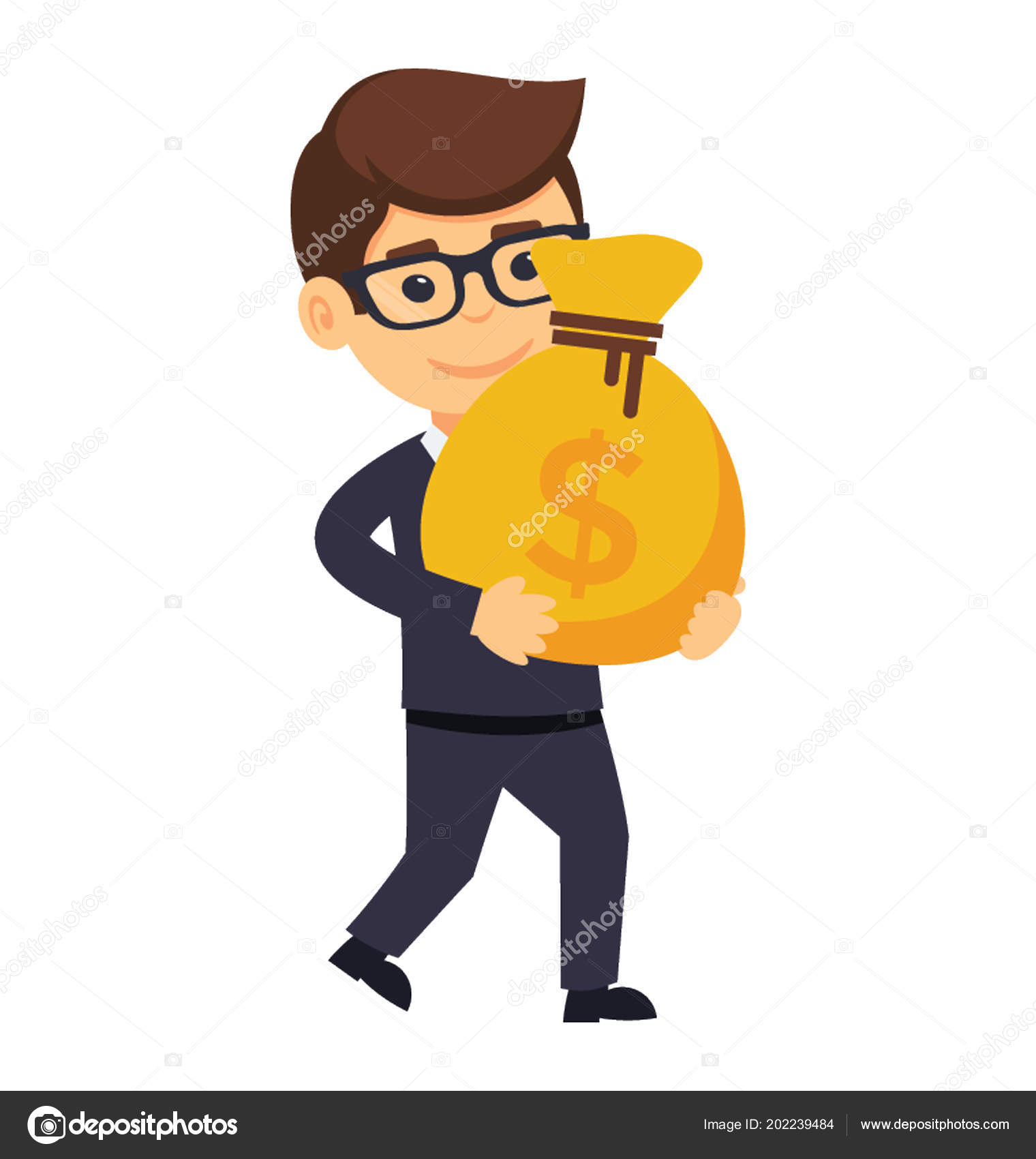 お金の袋を保持している漫画のキャラクターは 投資家かもしれない ストックベクター ©vectorsmarket 202239484