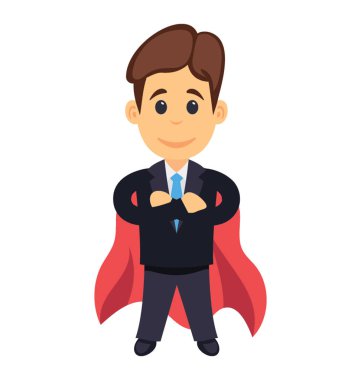 Kırmızı pelerinli, başarılı işadamı kavramı simge süper iş adamı 