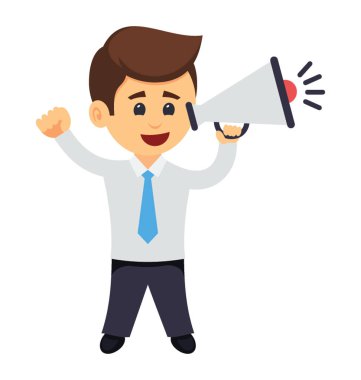 İş duyuru simgeleyen bir çizgi film karakteri holding megafon