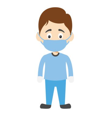 Maskeli sevimli küçük çizgi film erkek hemşire 